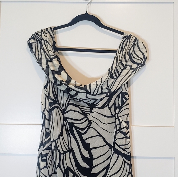 Giorgio Fiorlini Long Dress Sleeveless Draped Neck Black White Floral Size 16 - Picture 2 of 12